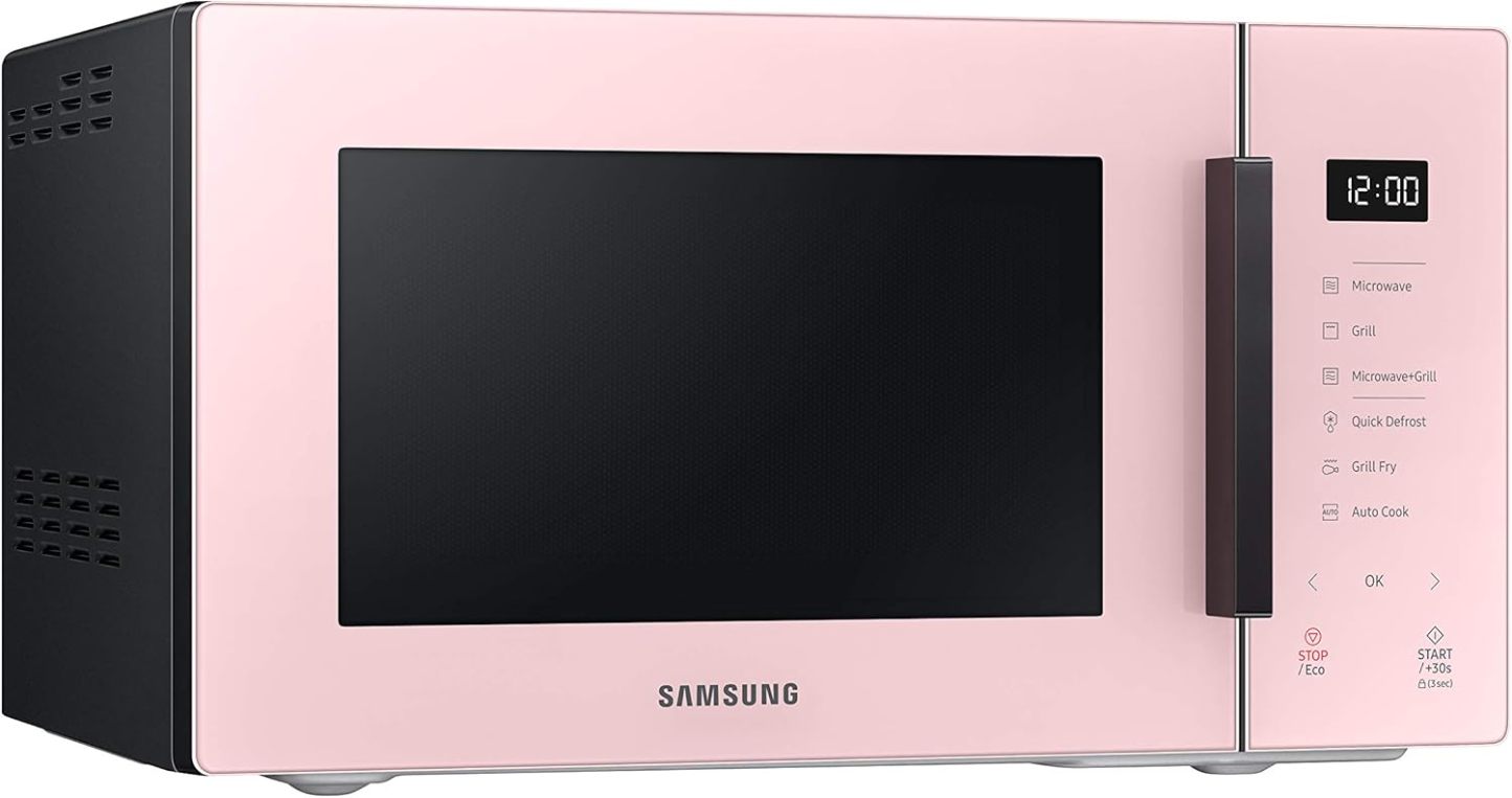 Samsung Tisch-Mikrowelle Glas Design MG23T5018CP/ET, knuspriges Kochen, AirFry, Mikrowelle + Grill 800 W + 1100 W, 23 l, 49 x 27,5 x 38 cm, Puder