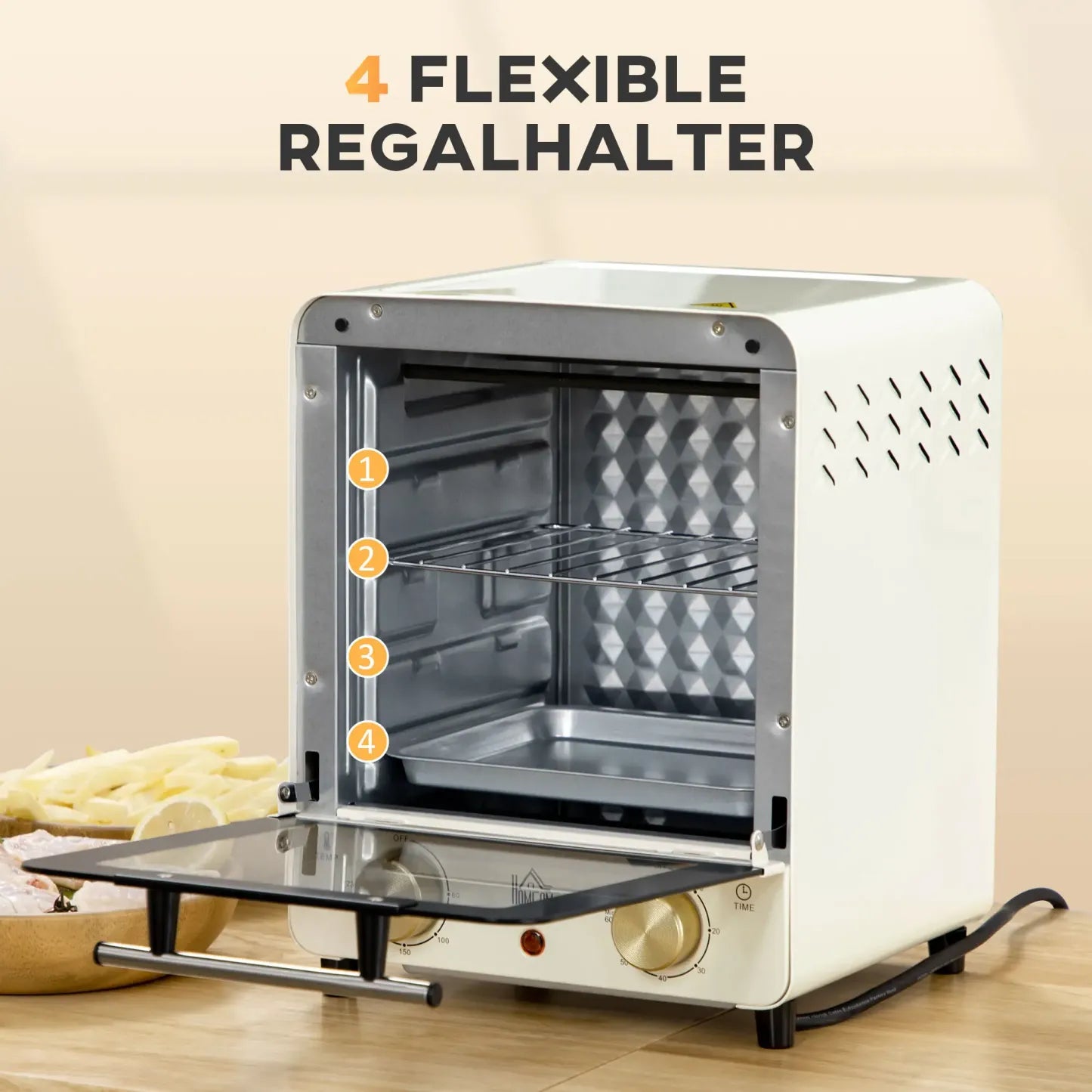 HOMCOM Minibackofen einstellbare Temperatur Timer Sichtfenster Cremeweiß