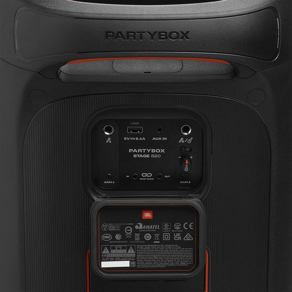 JBL Partybox Stage 120 in Schwarz – Tragbare Bluetooth-Lautsprecher-Box mit JBL Pro Sound, Lichtshow, KI-Sound-Boost und Teleskopgriff – 12 h Laufzeit