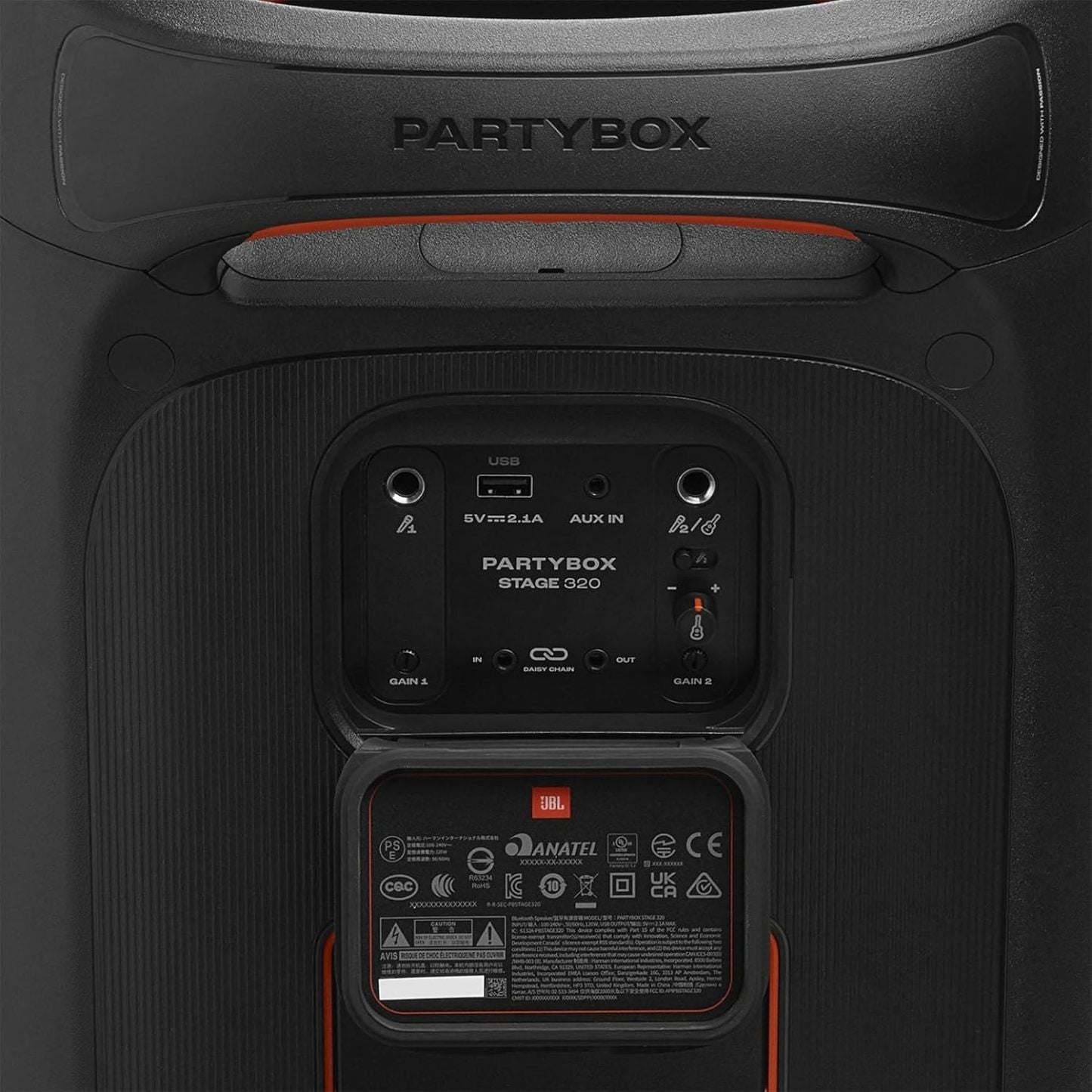 JBL Partybox Stage 120 in Schwarz – Tragbare Bluetooth-Lautsprecher-Box mit JBL Pro Sound, Lichtshow, KI-Sound-Boost und Teleskopgriff – 12 h Laufzeit