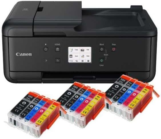 IC-Office TR7650 Farbtintenstrahl Multifunktionsdrucker 4-in-1 (Drucken, Kopieren, Scannen, Faxen, ADF, WLAN, AirPrint) schwarz + 10 XXL Tintenpatronen