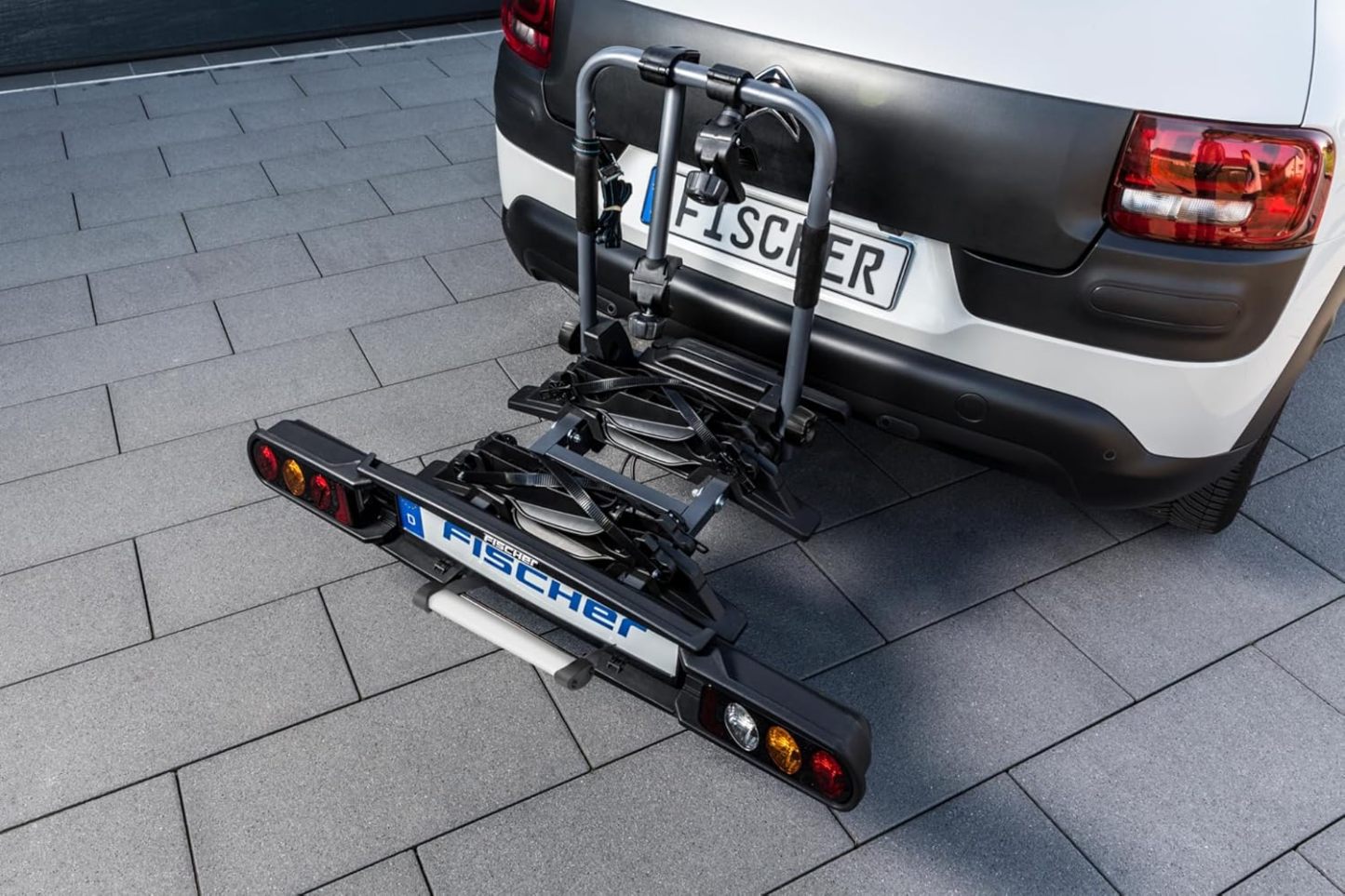 Fischer Kupplungs-Fahrradträger ProlineEvo 2, für 2 Fahrräder bis 60kg Nutzlast, E-Bike geeignet, vormontiert, abschließbar, faltbar
