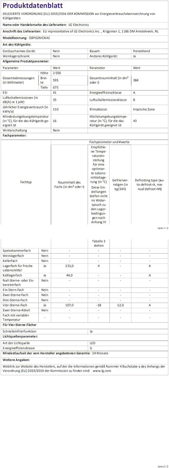 LG GBP62MCNAC Kühl-Gefrierkombi – 384 L, Energieeffizienz A, Total NoFrost, DoorCooling+, niedriger Geräuschpegel, modernes Design in Anthrazit Schwarz, 59,5 x 67,5 x 203 cm