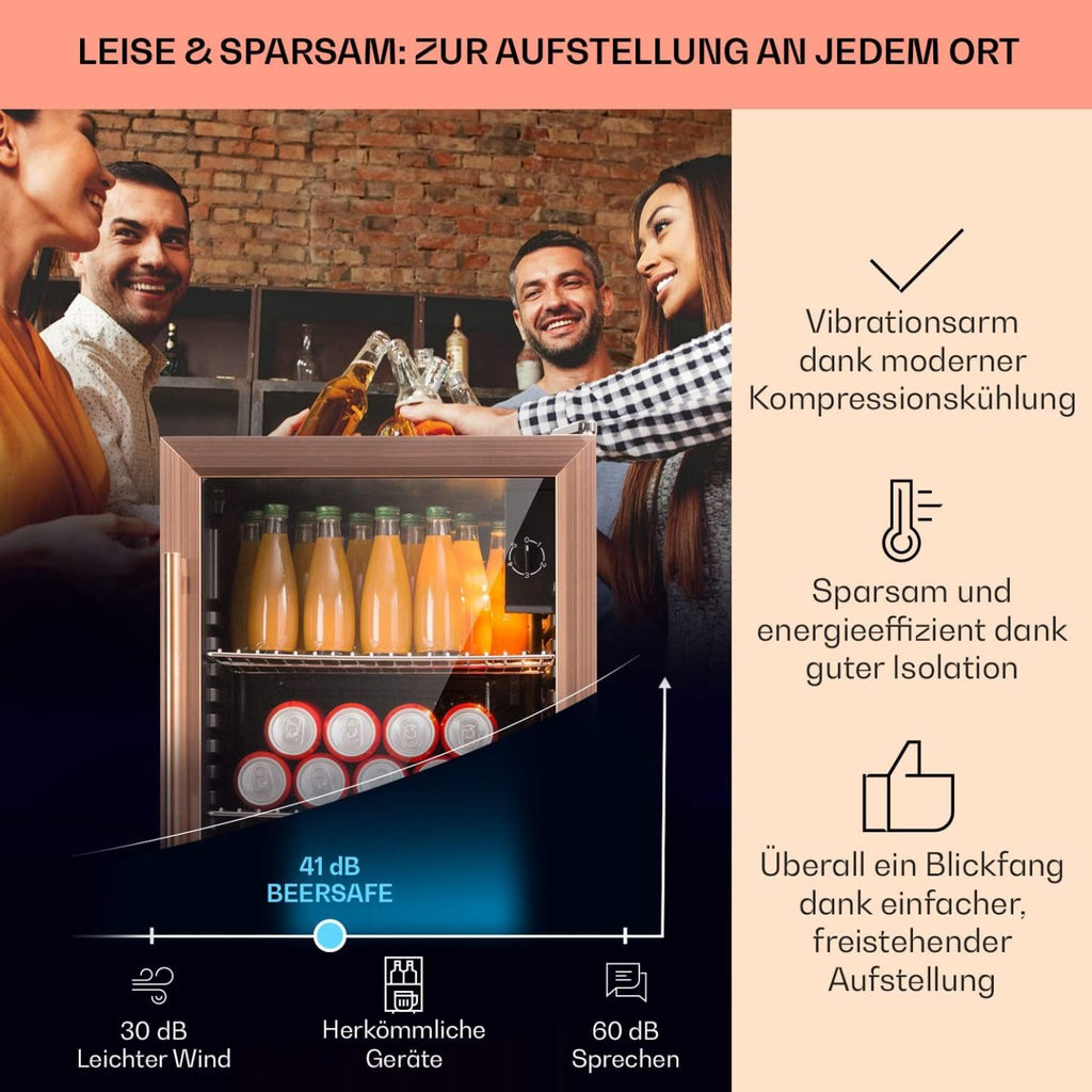 Klarstein Mini Kühlschrank mit Glastür für Zimmer, Getrnkekühlschrank mit Verstellbaren Ablagen, Kleiner 80 Liter, Indoor/Outdoor Kühlschrank Leise
