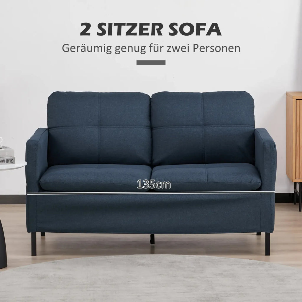 HOMCOM 2-Sitzer Sofa mit Leinenoptik & Stahlbeinen, Dunkelblau