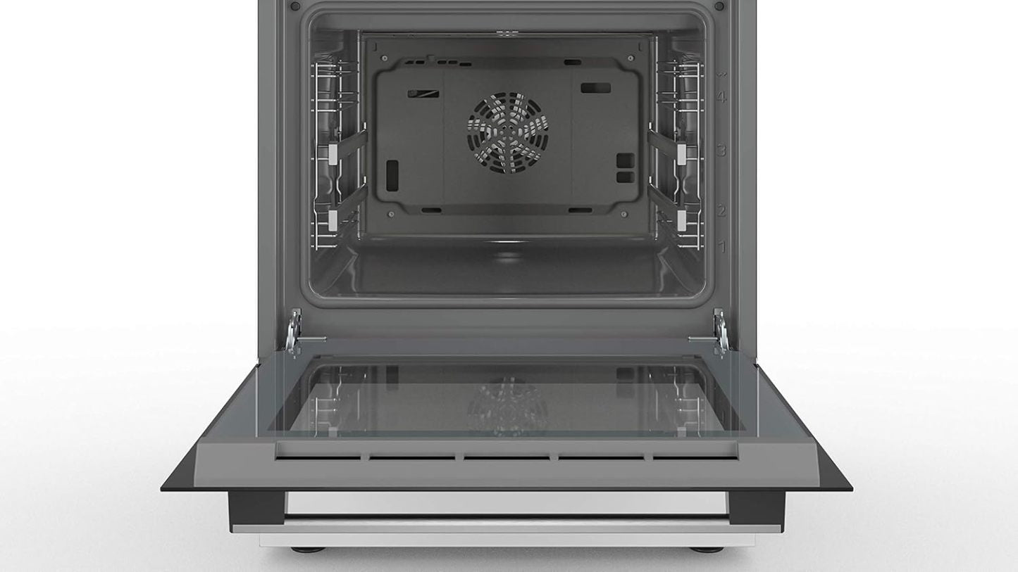 Bosch HKR39C250 Serie 4 Elektro-Standherd, 60 cm breit, EcoClean Direct Reinigungshilfe, 3D Heißluft Backen auf 3 Ebenen, LED-Display-Steuerung, erweiterbare Kochzone für großes Kochgeschirr