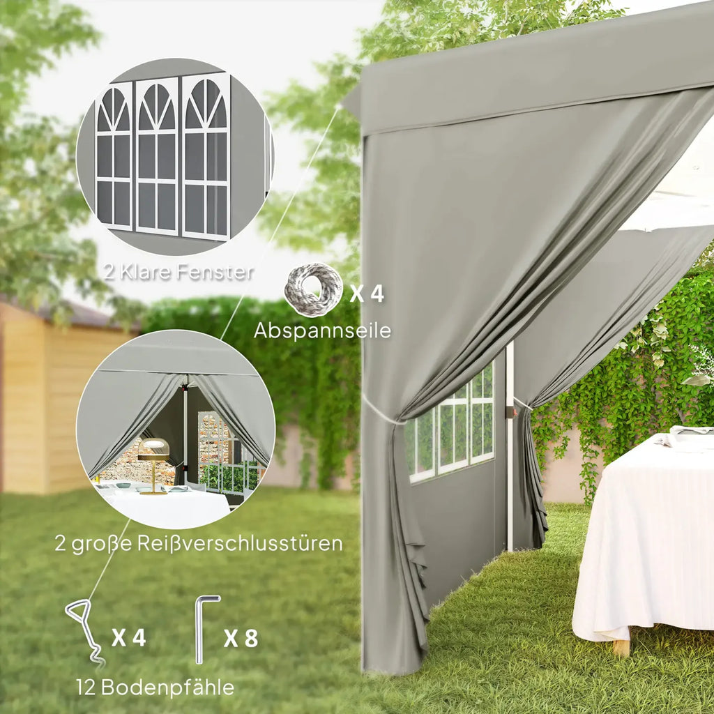 Outsunny Faltpavillon 2,5×2,5 m mit UV-Schutz & Seitenteilen