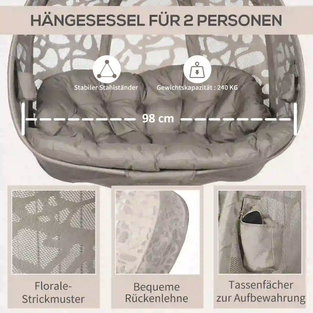 Outsunny Hängesessel 2-Sitzer klappbar mit Dach und Kissen Sand