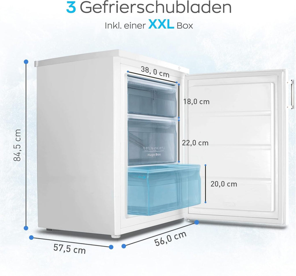 Heinrich´s Gefrierschrank 61Liter -18°C Freezer, 3x Gefrierschublade, 7 Stufen Temperaturregler, Airflow, wechselbarer Türanschlag weiß