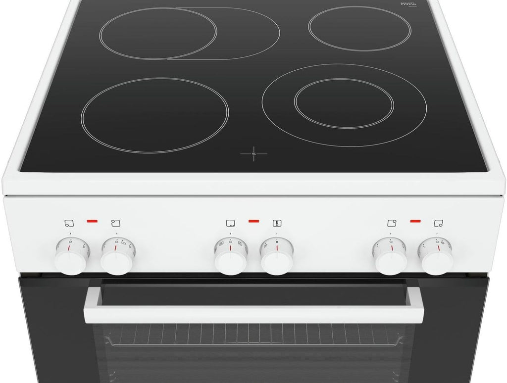 Bosch HKR39C250 Serie 4 Elektro-Standherd, 60 cm breit, EcoClean Direct Reinigungshilfe, 3D Heißluft Backen auf 3 Ebenen, LED-Display-Steuerung, erweiterbare Kochzone für großes Kochgeschirr