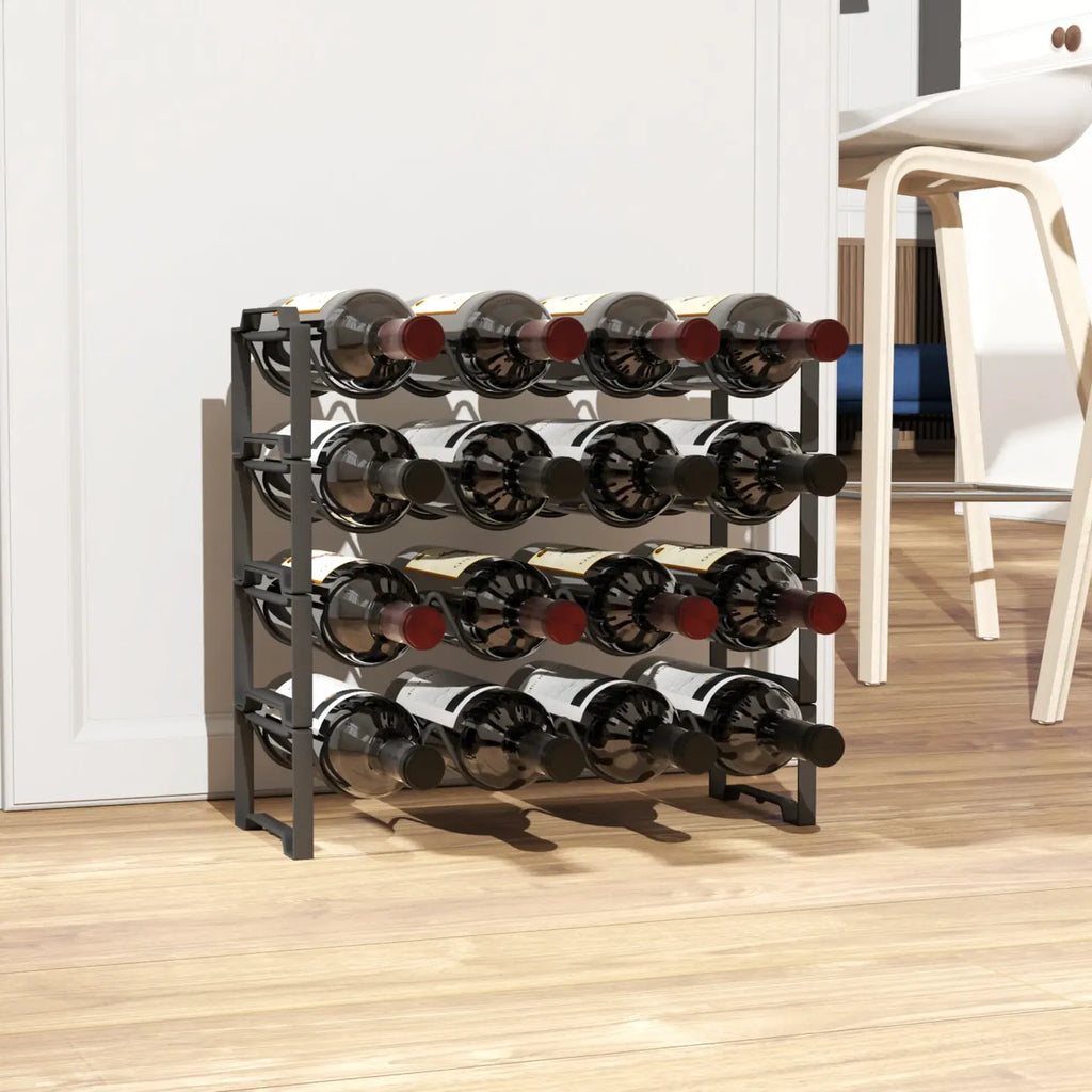 HOMCOM Weinregal Flaschenregal 16 Flaschen stapelbar wellenförmig