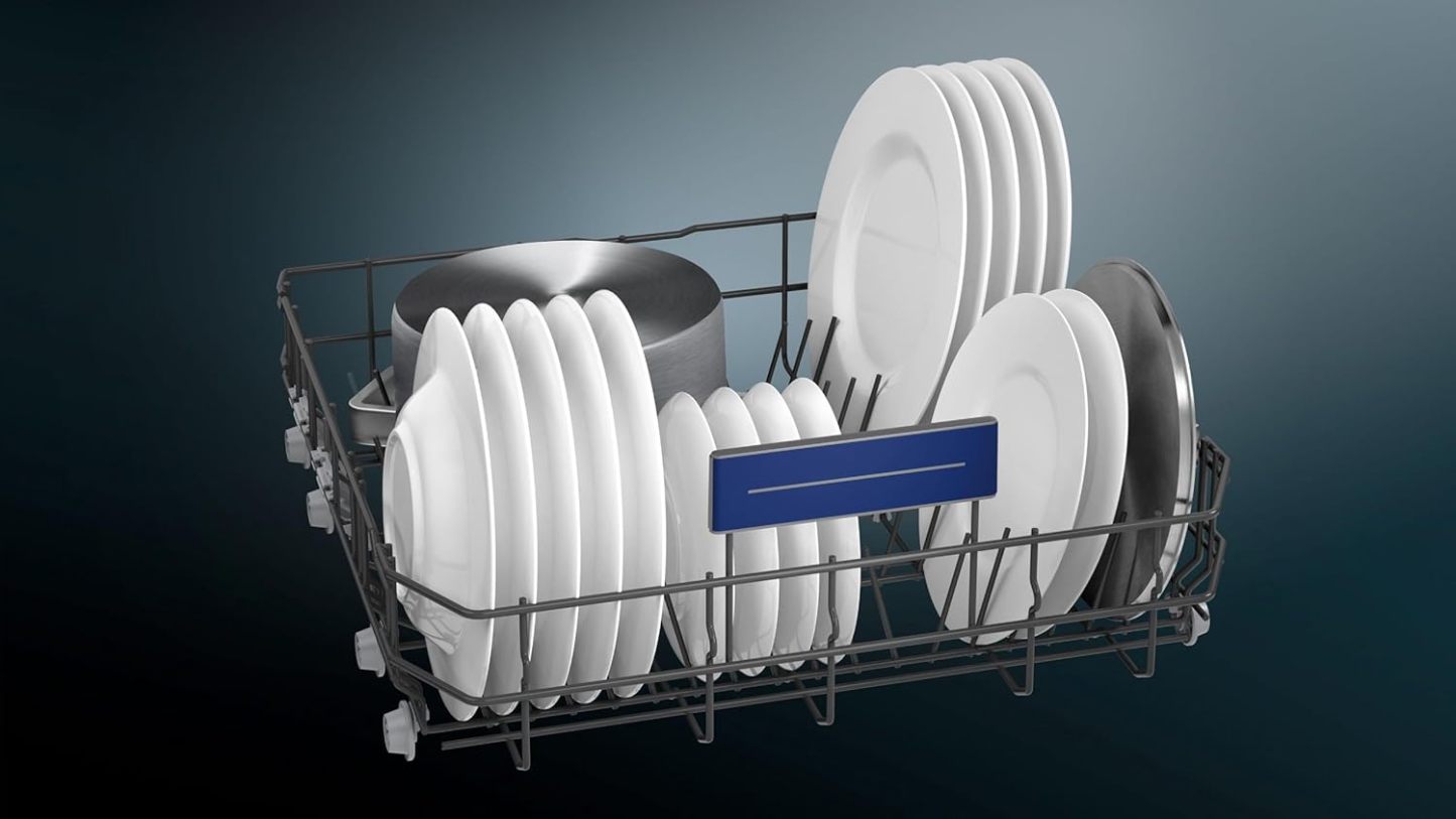 Siemens SN43ES14VE, iQ300 Smarter Geschirrspüler, Unterbau-Spülmaschine mit Besteckschublade, 60 cm, automatische Türöffnung dank autoOpen dry, besonders leise mit iQdrive-Motor, aquaStop, Edelstahl