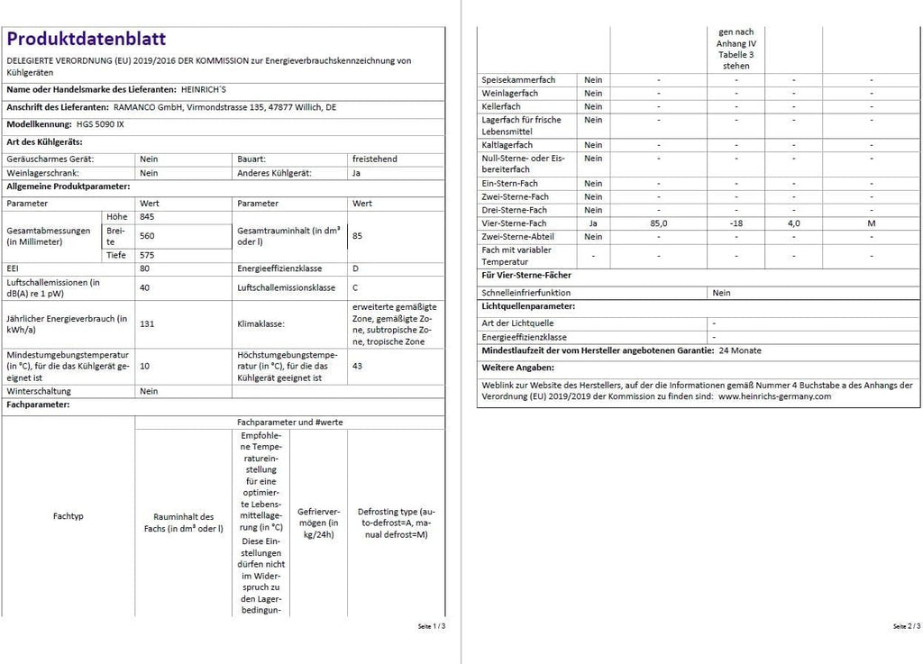Heinrich´s Gefrierschrank 61Liter -18°C Freezer, 3x Gefrierschublade, 7 Stufen Temperaturregler, Airflow, wechselbarer Türanschlag weiß