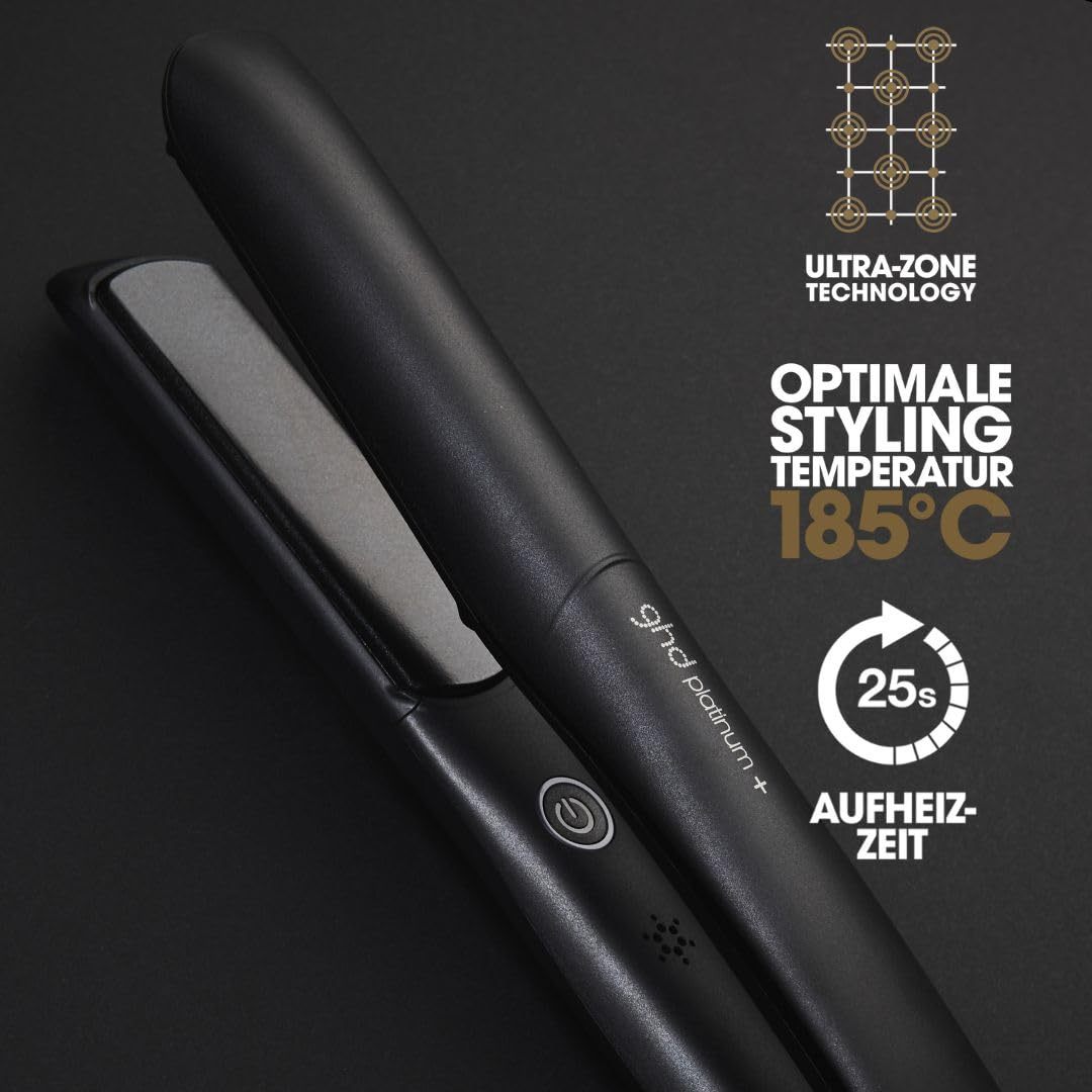 ghd Platinum+ Haarglätter & Professioneller Styler in Schwarz - Stärkeres Haar, Mehr Glanz, Farbschutz - Für Alle Haartypen