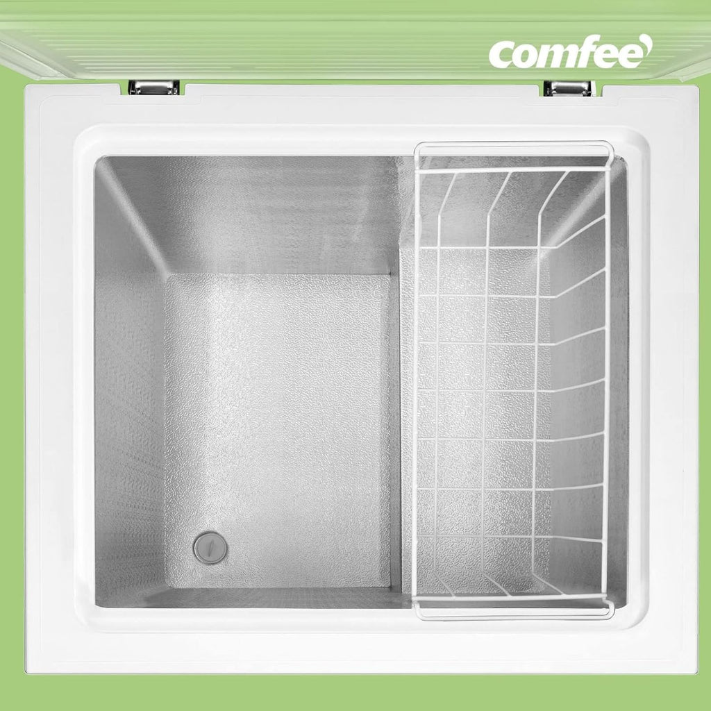 Comfee RCC100WH2(E) Gefriertruhe/169 kWh/Jahr/85cm hoch/99L/38dB/Geringe Lautstärke/Hoch effizientesD-förmigesRohr/Geeignet für verschiedene Einsatzszenarien/Einstellbarer Temperaturregler/Weiß