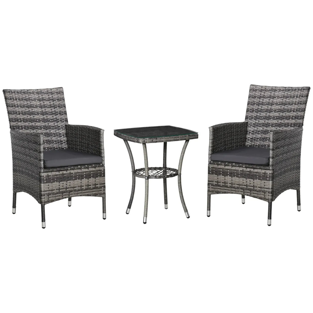 Outsunny Balkonmöbel Set 3-teilig mit Sitzkissen & Glasplatte