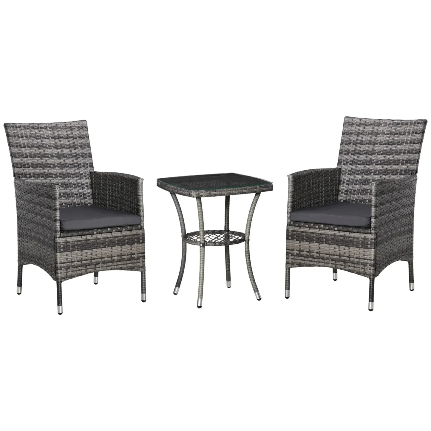 Outsunny Balkonmöbel Set 3-teilig mit Sitzkissen & Glasplatte