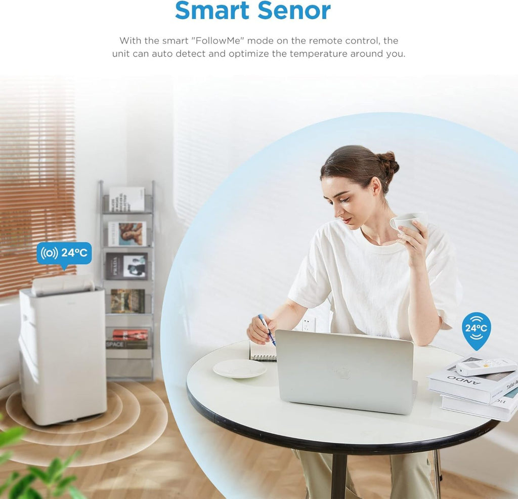 Midea Mobiles Klimagerät Silent Cool 26 Pro WF, 9000 BTU 2,6kW, Kühlen&Ventilieren&Entfeuchten, Raumgröße bis 88m³(33㎡), APP-Steuerung/Alexa/Google Home/IFTTT, Mobile Klimaanlage mit Abluftschlauch
