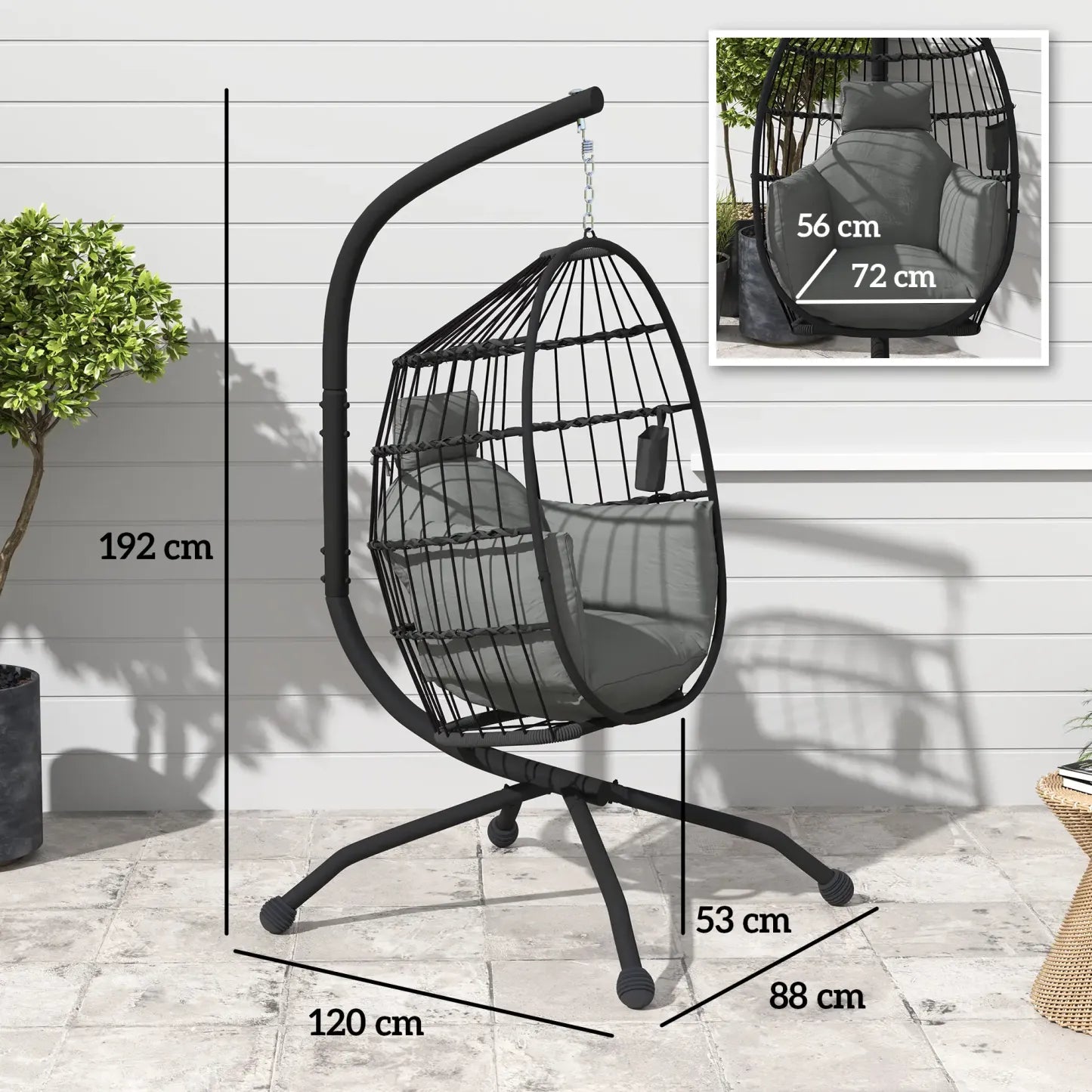 Outsunny Hängesessel Outdoor faltbar mit Becherhalter