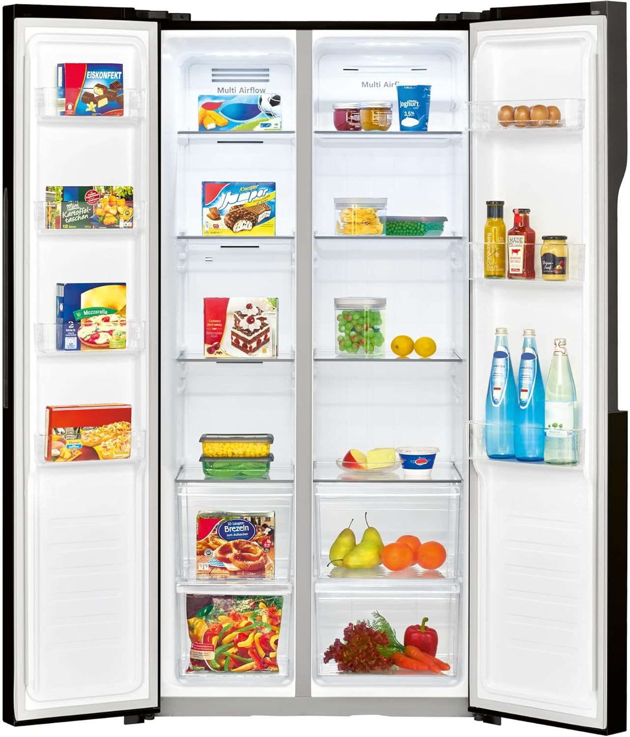 Bomann® Kühlschrank mit Gefrierfach | No-Frost Gefrierteil | 186cm Kühlschrank | 39dB | Kühl Gefrierkombination mit MultiAirflow | 320L | Kühl Gefrierkombination No-Frost | KG 7361 schwarz-inox