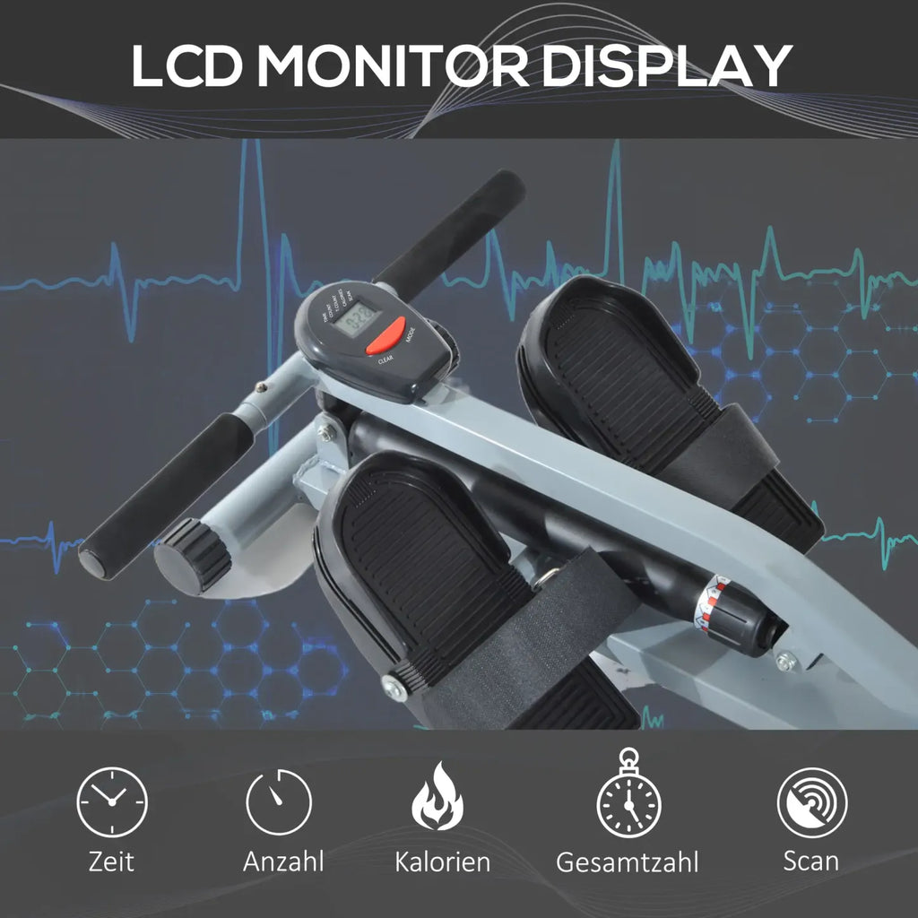 HOMCOM Rudergerät Heimtrainer mit LCD-Display, verstellbarer Widerstand