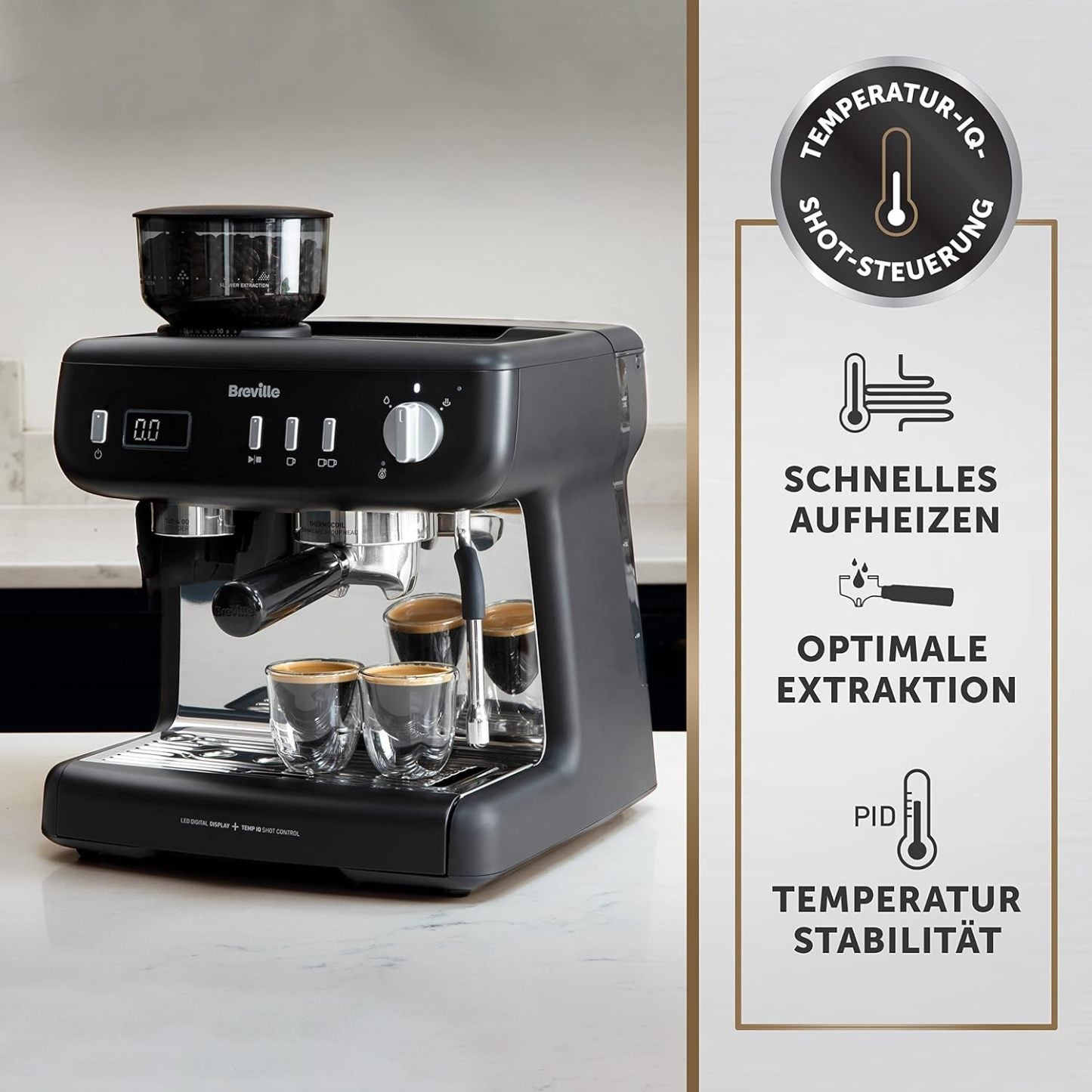 Breville Barista Max Siebträgermaschine | Espressomaschine/Kaffeemaschine mit integriertem Mahlwerk und Milchaufschäumer| 2,8-l-Wasserbehälter | Italienische Pumpe mit 15 Bar | Edelstahl [VCF126X]