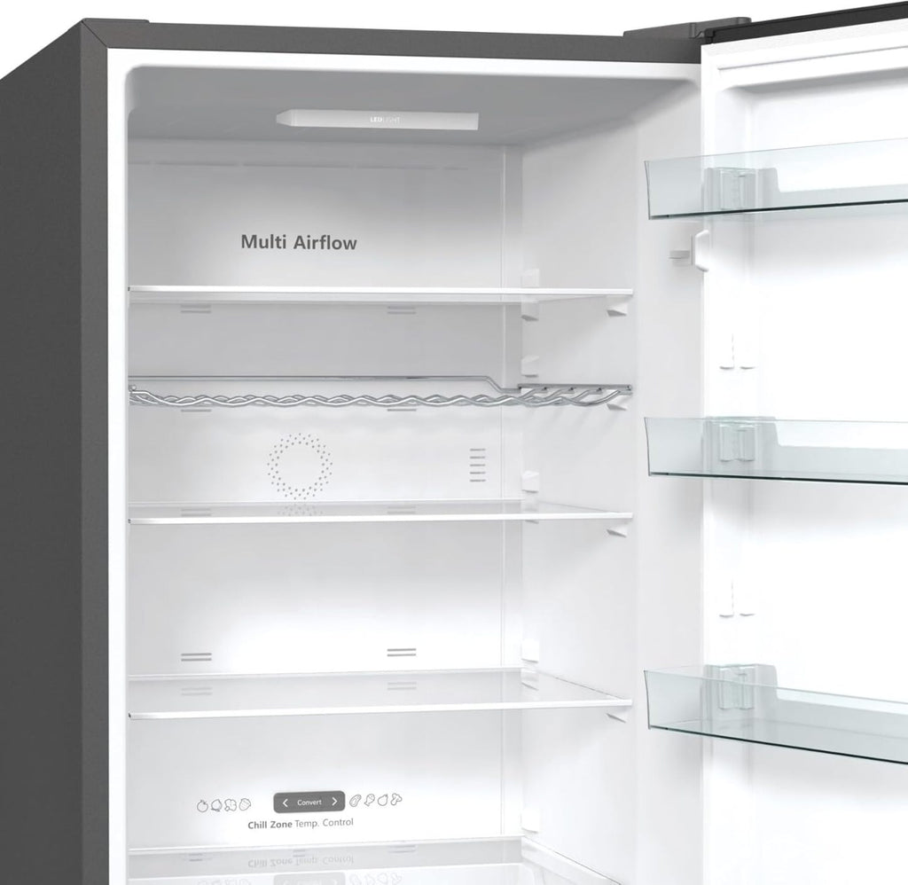 Hisense RB327N4AD2 Kühl-Gefrierkombination/ NoFrostPlus/ Multiflow 360°/ HolidayMode/ FreshZone/ 182,4 cm/ Kühlteil 171 l/ Gefrierteil 85 l/ 41 dB/ 287 kWh/ Jahr/ Edelstahl-Look