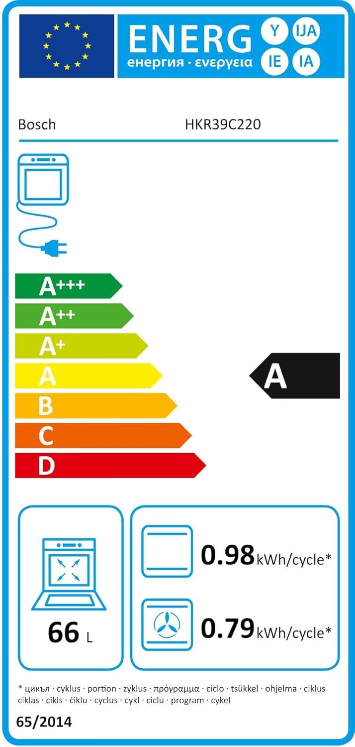 Bosch HKR39C250 Serie 4 Elektro-Standherd, 60 cm breit, EcoClean Direct Reinigungshilfe, 3D Heißluft Backen auf 3 Ebenen, LED-Display-Steuerung, erweiterbare Kochzone für großes Kochgeschirr