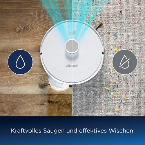 BISSELL SpinWave R5 | Saugroboter mit Wischmopp | LIDAR-Navigation | Teppichbden und Teppiche Erkennung | Leistungsstarkes Saugen bis 2000pa | Kabelloser Staubsauger | 61 dB | Wei | 3475N