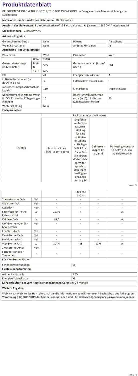LG GBP62MCNAC Kühl-Gefrierkombi – 384 L, Energieeffizienz A, Total NoFrost, DoorCooling+, niedriger Geräuschpegel, modernes Design in Anthrazit Schwarz, 59,5 x 67,5 x 203 cm