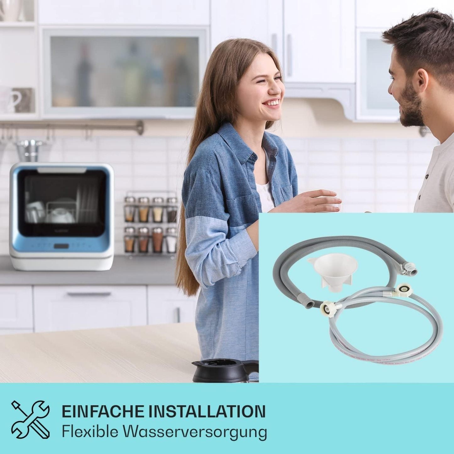 Klarstein  ia Mini Geschirrspüler, Spülmaschine mit Platz für 2 Maßgedecke, 6 Programme, 5 L Wasser benötigt, LED-Display, Touch, Tischgeschirrspüler inkl. Zubehör, schwarz