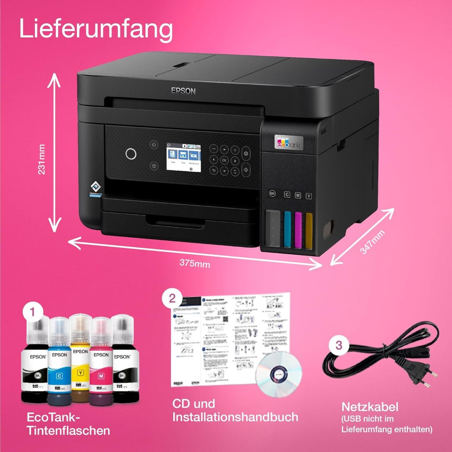 Epson EcoTank ET-4800 A4-Multifunktions-Wi-Fi-Tintentankdrucker, mit einem im Lieferumfang enthaltenen Vorrat an Tinten bis zu 3 Jahren