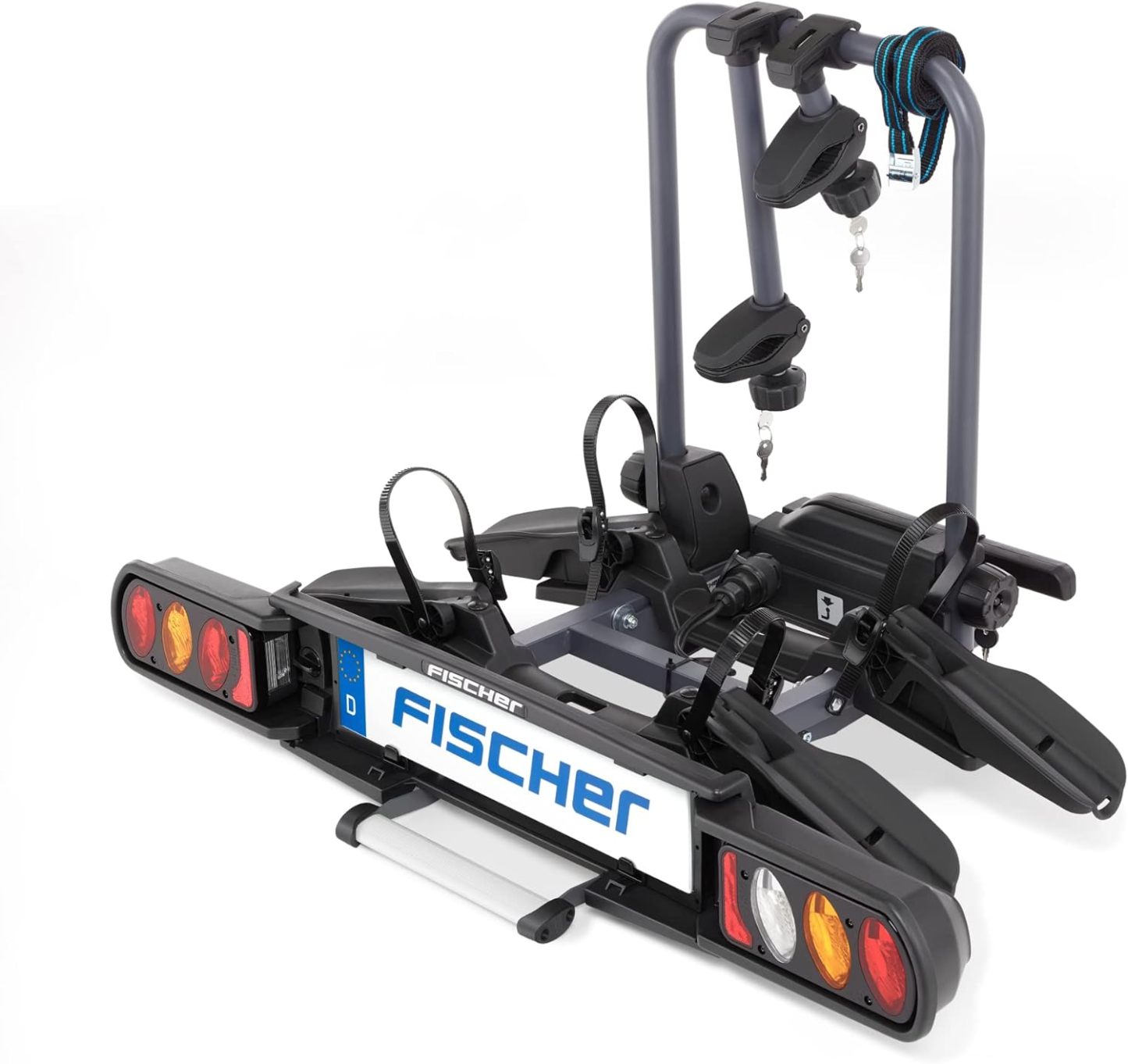Fischer Kupplungs-Fahrradträger ProlineEvo 2, für 2 Fahrräder bis 60kg Nutzlast, E-Bike geeignet, vormontiert, abschließbar, faltbar