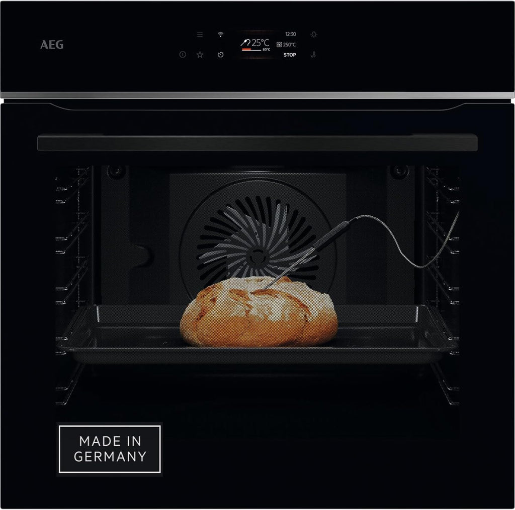 AEG Einbaubackofen – Serie 5 Ringheißluft: Gleichmäßige Garergebnisse auf 3 Ebenen – Pyrolyse Selbstreinigung – 25 Automatikprogramme – LED-Touchdisplay – Schnellaufheizung – Schwarz – BPE53516AB