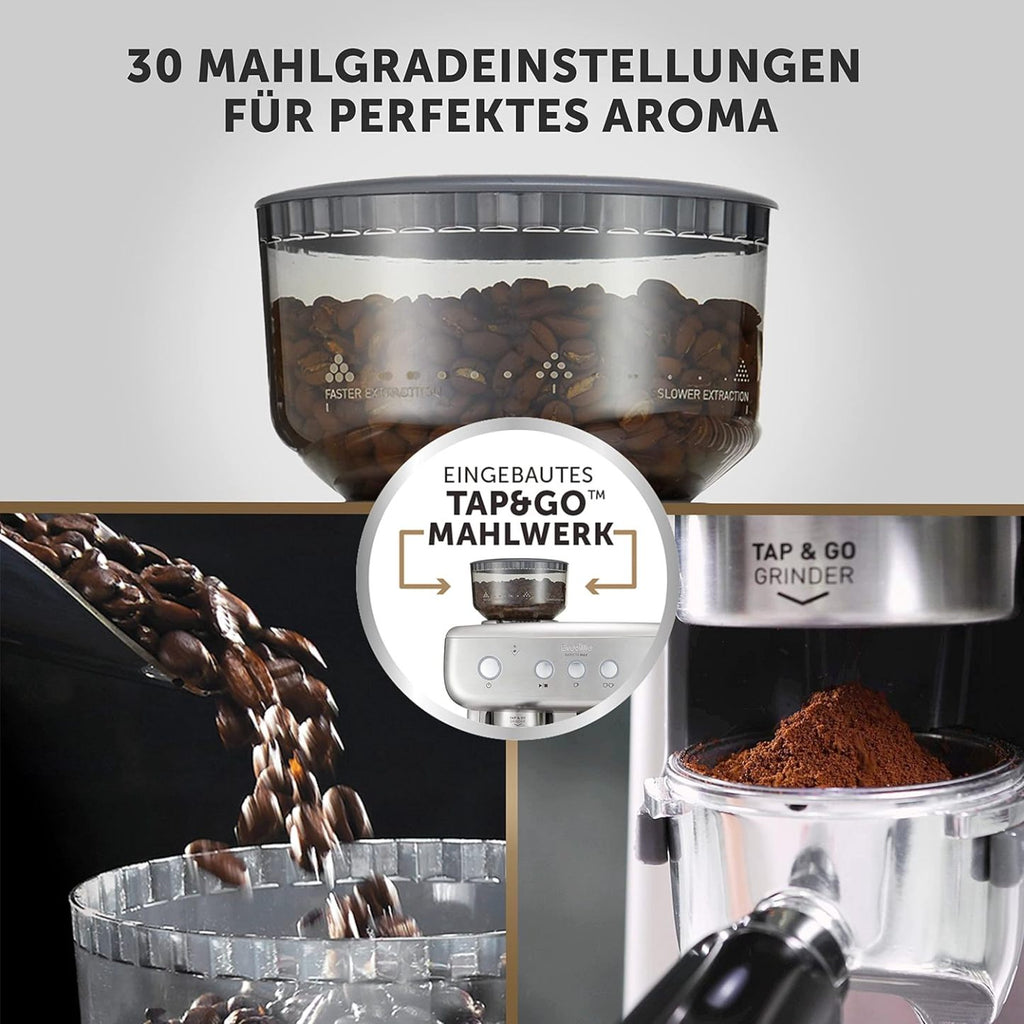 Breville Barista Max Siebträgermaschine | Espressomaschine/Kaffeemaschine mit integriertem Mahlwerk und Milchaufschäumer| 2,8-l-Wasserbehälter | Italienische Pumpe mit 15 Bar | Edelstahl [VCF126X]