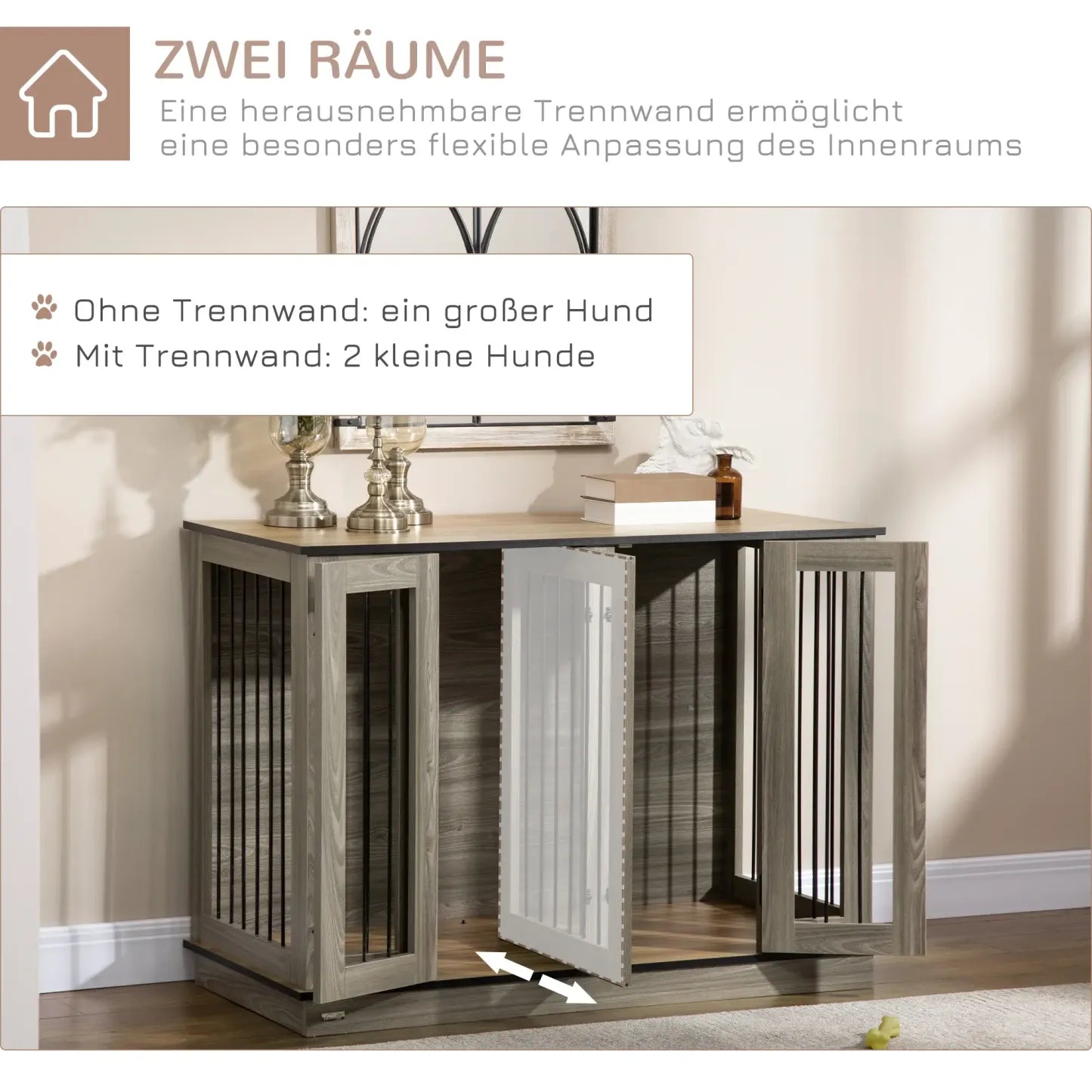 PawHut Hundekäfig Beistelltisch 2-in-1 mit Trennwand verriegelbar