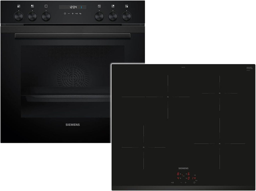 Siemens EQ522IA01, Einbauherd-Set, Bestehend aus HE517GBS4 Herd, 60 x 60 cm, 3D Heißluft, Selbstreinigung, Clip Auszug & EI645CFB6E Induktionskochfeld, Bräterzone, powerBoost, Edelstahl Rahmen