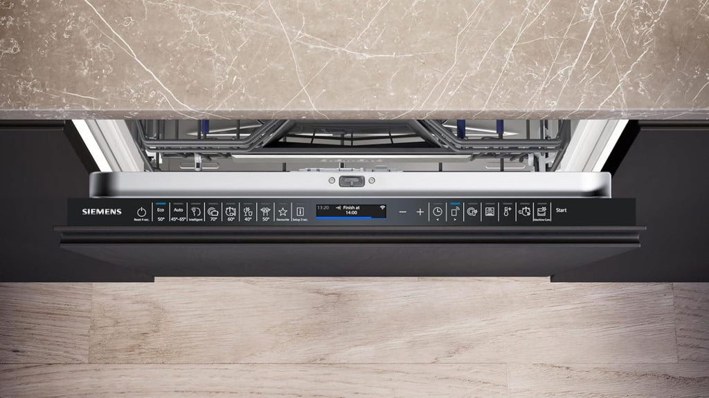 Siemens SN43ES14VE, iQ300 Smarter Geschirrspüler, Unterbau-Spülmaschine mit Besteckschublade, 60 cm, automatische Türöffnung dank autoOpen dry, besonders leise mit iQdrive-Motor, aquaStop, Edelstahl