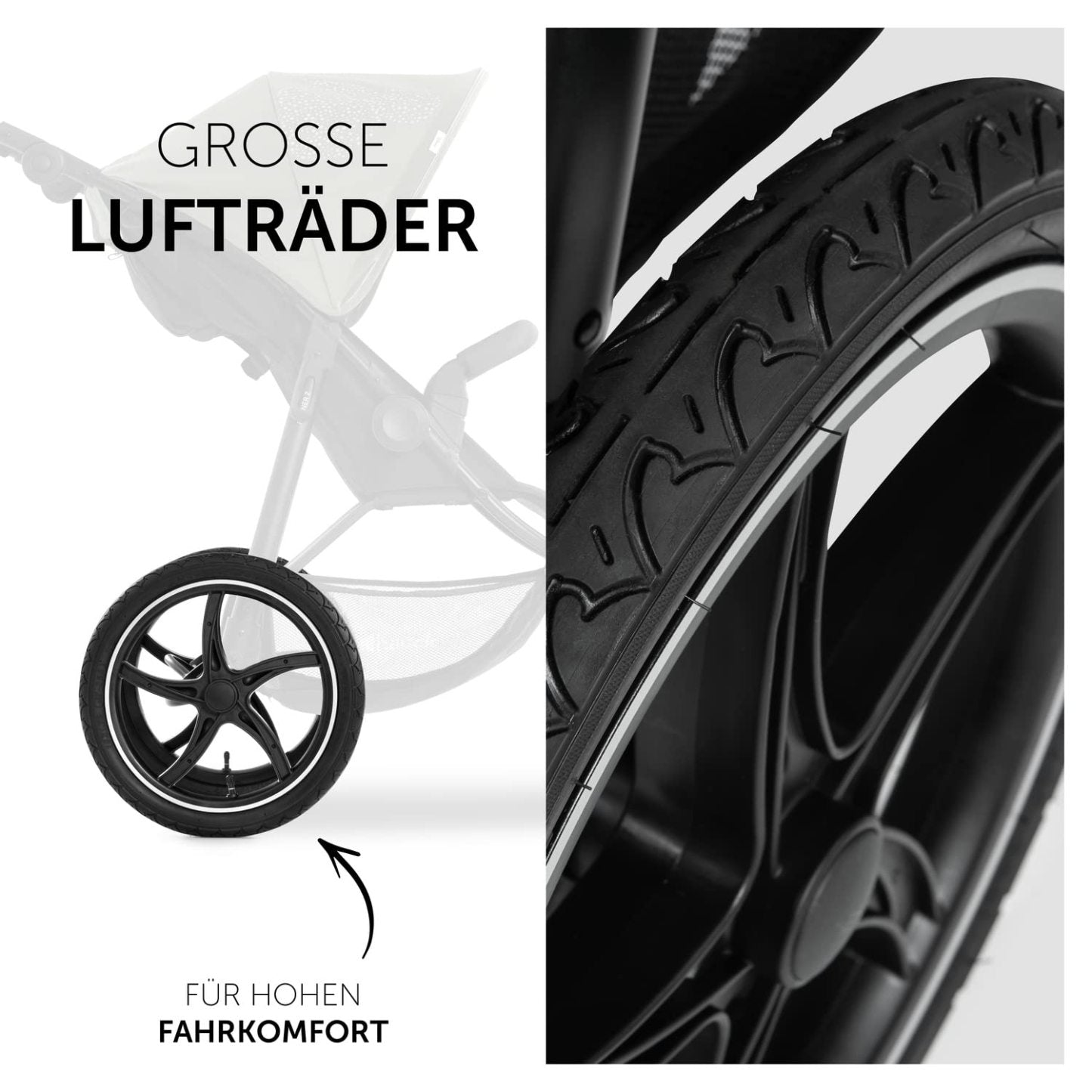 hauck Kinderwagen Runner 2, Dreirad Buggy mit XL Lufträder für Kinder bis 22 kg, UV-Schutz 50+, Belüftungsfenster, Höhenverstellbar, Faltbar, XL Korb bis 3 kg, Liegefunktion (Black)