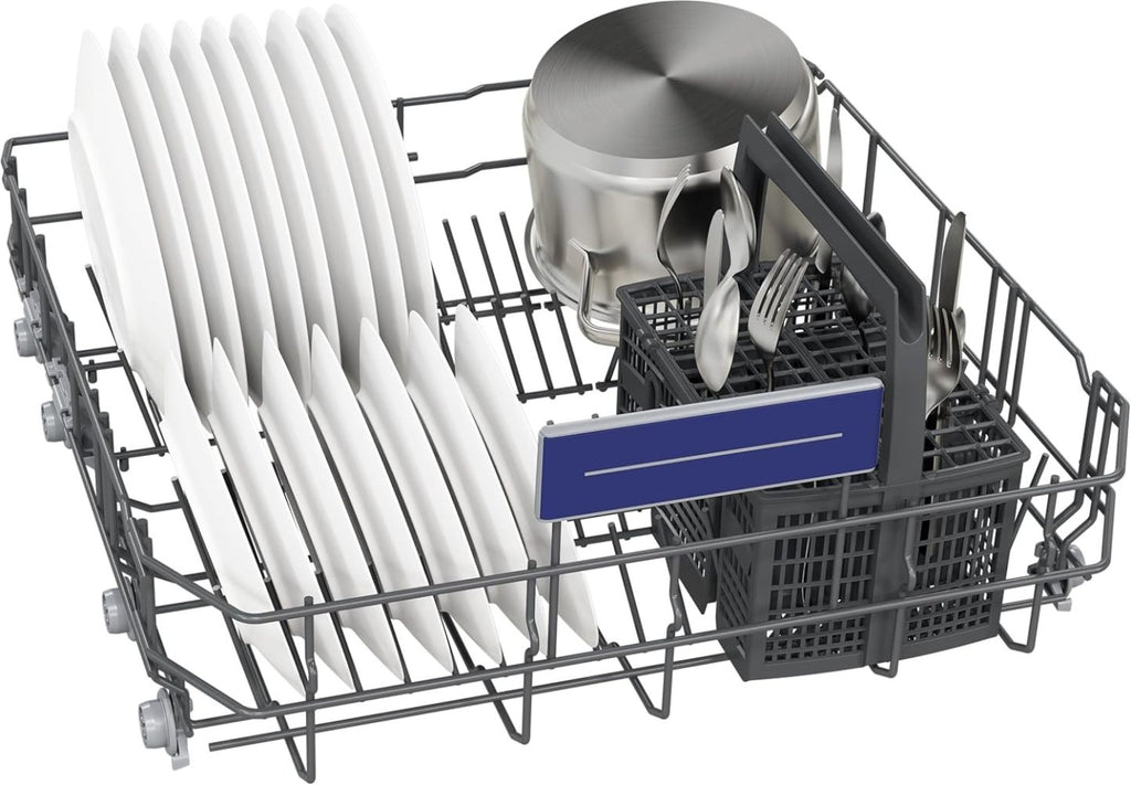 Siemens SN43ES14VE, iQ300 Smarter Geschirrspüler, Unterbau-Spülmaschine mit Besteckschublade, 60 cm, automatische Türöffnung dank autoOpen dry, besonders leise mit iQdrive-Motor, aquaStop, Edelstahl