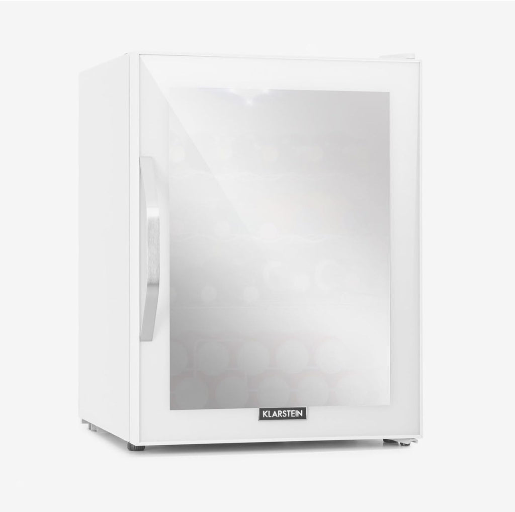 Klarstein Mini Kühlschrank mit Glastür für Zimmer, Getrnkekühlschrank mit Verstellbaren Ablagen, Kleiner 80 Liter, Indoor/Outdoor Kühlschrank Leise