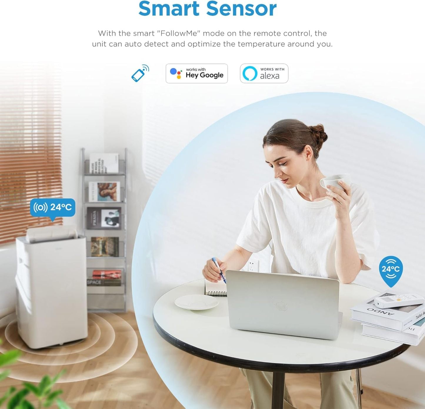 Midea Mobiles Klimagerät Silent Cool 26 Pro WF, 9000 BTU 2,6kW, Kühlen&Ventilieren&Entfeuchten, Raumgröße bis 88m³(33㎡), APP-Steuerung/Alexa/Google Home/IFTTT, Mobile Klimaanlage mit Abluftschlauch