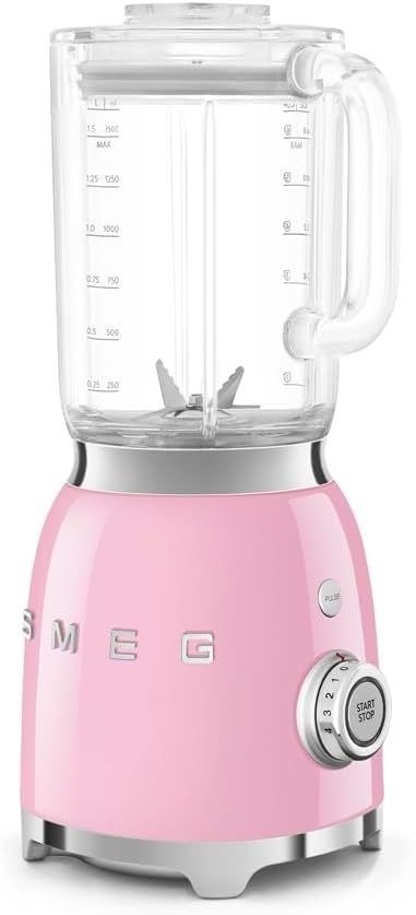 Smeg, BLF03PKEU, 1,5 l Standmixer, 4 -Geschwindigkeitsstufen, 4 Automikprogramme, Abnehmbare Doppelklinge, Deckelöffnung transparent mit Dosierkappe, rutschfest, 800W, Rose
