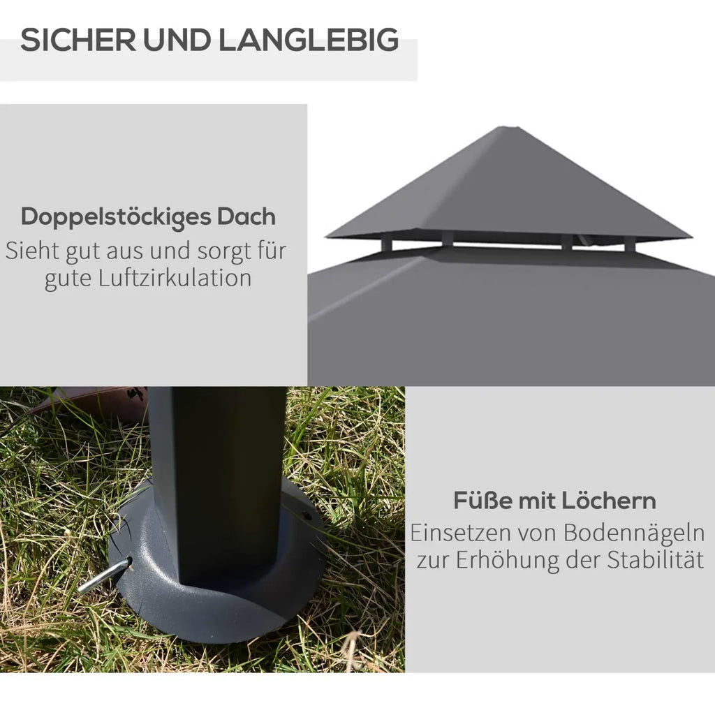 Outsunny Grillpavillon 245x148 cm mit Doppeldach Grau