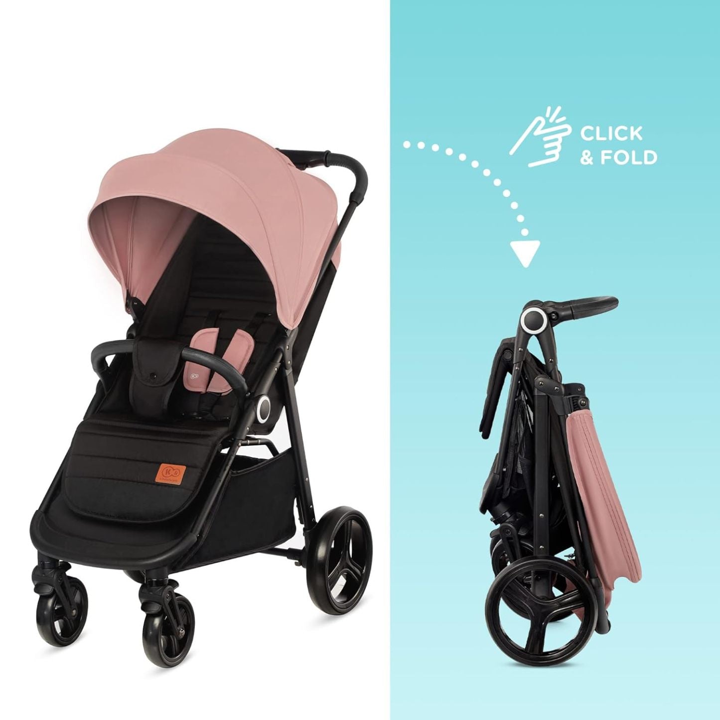 Kinderkraft GRANDE PLUS Kinderkraft buggy von Geburt bis 22 kg, Zusammenklappen mit einer Hand, Liegeposition, großes Verdeck mit Fenster, alle 4 Räder gedämpft, geräumige Sitz, Grau