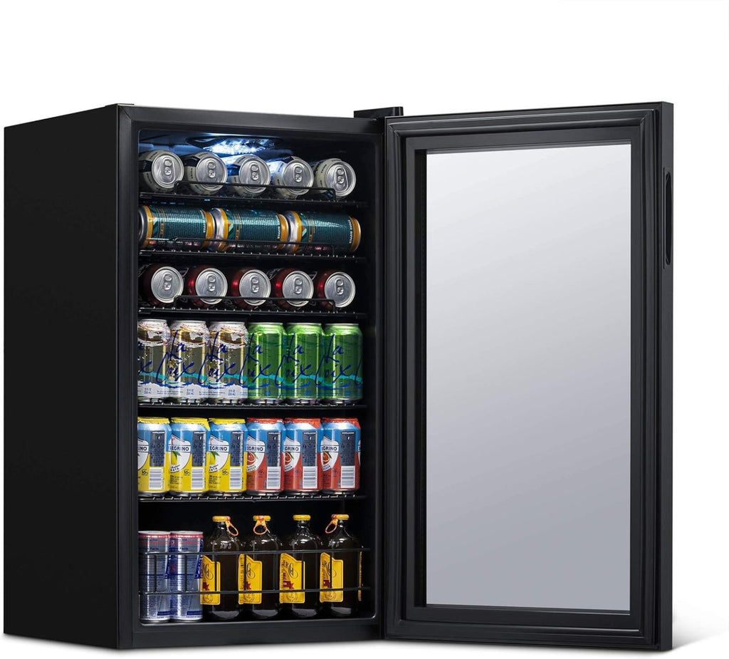 Getränkekühlschrank | Freistehender Kühlschrank für 126 Dosen mit Glastür mit Scharnier rechts | Mini-Getränkekühlschrank, perfekt für Bier, Wein, Limonade und kühlere Getränke