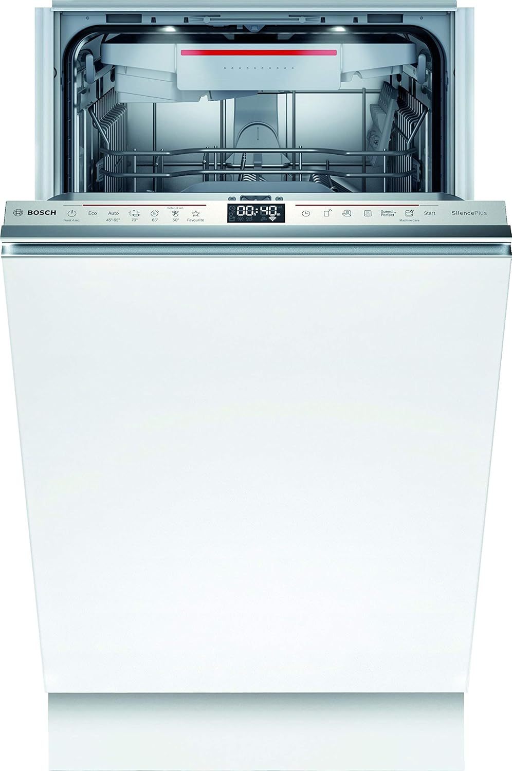 Bosch SPV2IKX10E Serie 2 Smarter Geschirrspüler vollintegriert, 45 cm breit, Besteckkorb, Extra Trocknen auf Knopfdruck, InfoLight roter Lichtpunkt am Boden, AquaStop Schutz gegen Wasserschäden, Weiß