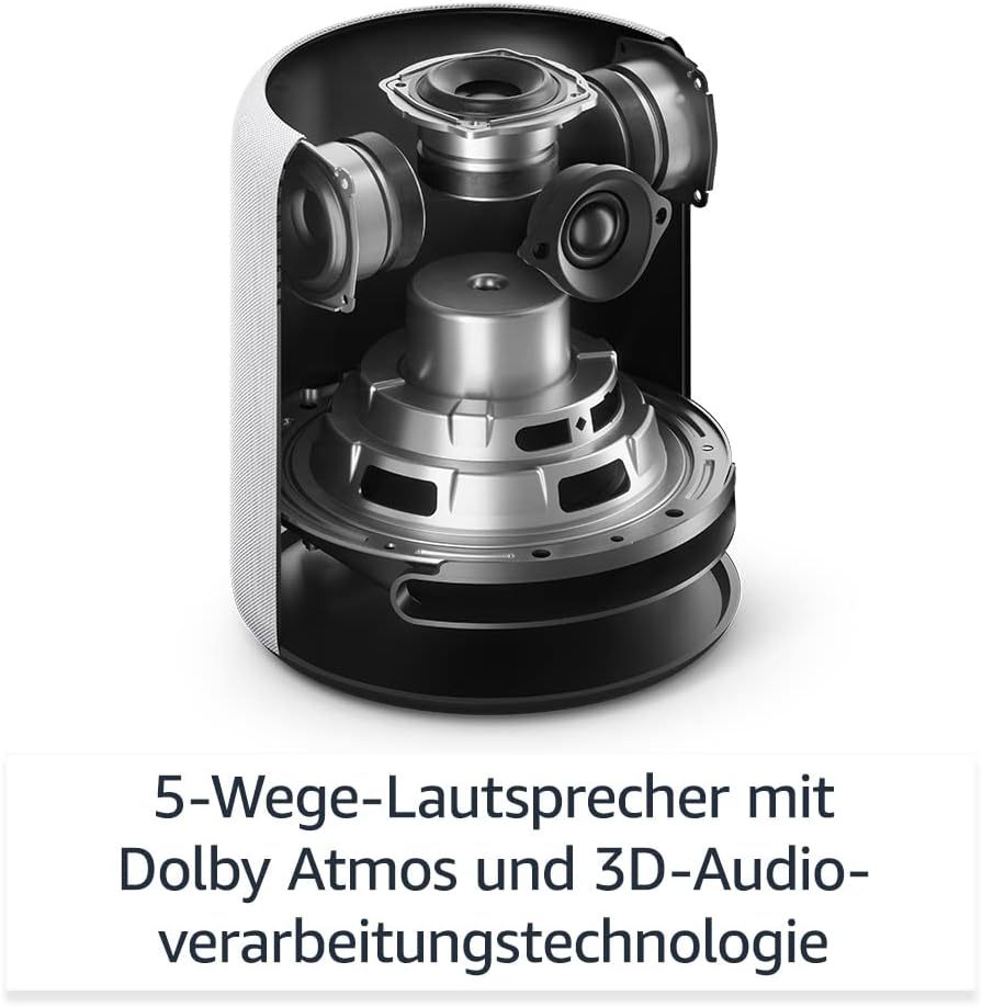 Echo Studio (Neueste Generation) | Der beste Klang, den unsere smarten WLAN- und Bluetooth-Lautsprecher je geboten haben – mit Dolby Atmos, 3D-Audio, Smart-Home-Hub und Alexa | Weiß