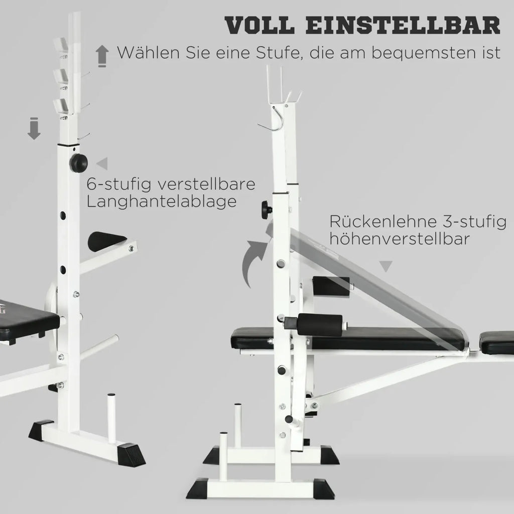 HOMCOM Trainingsbank höhenverstellbar mit Beinpresse und Bizepscurl