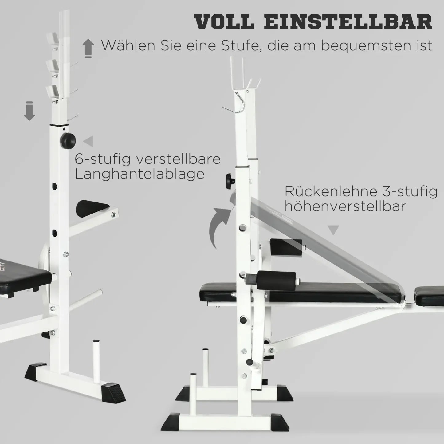 HOMCOM Trainingsbank höhenverstellbar mit Beinpresse und Bizepscurl